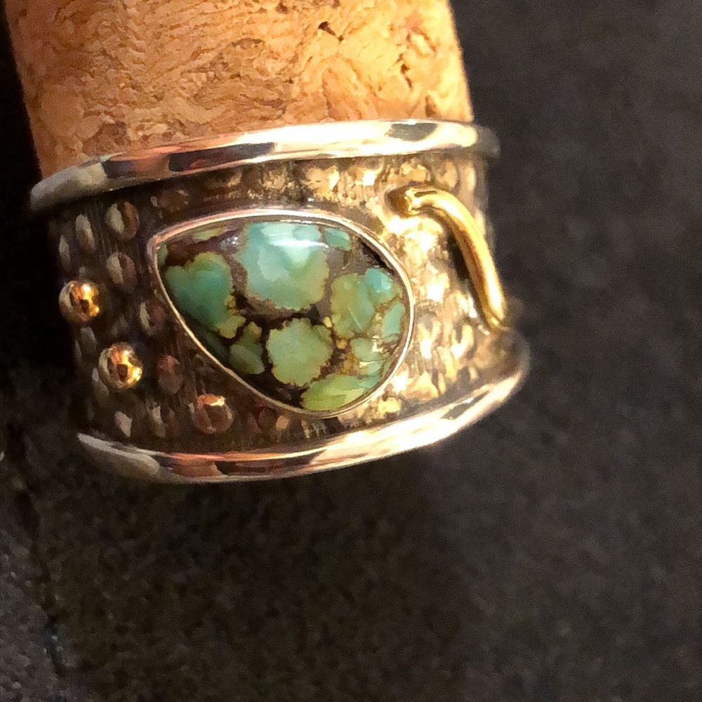 Green Turquoise Ring 925/18K Size8. Handmade by a local Santa Barbara Artist.NWT - Picture 12 of 12